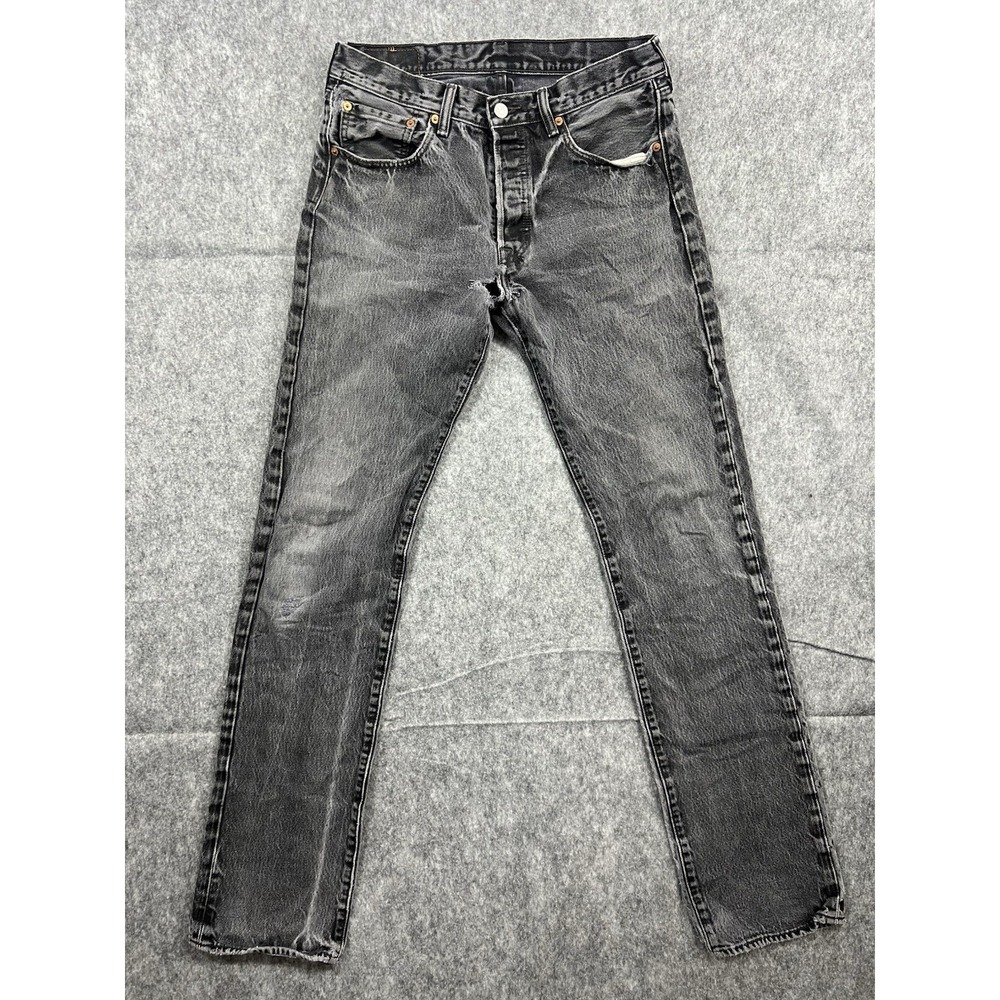 Levi’s 501 Black Jeans Straight Leg Faded Thrashed Button Fly Denim Size 32x36